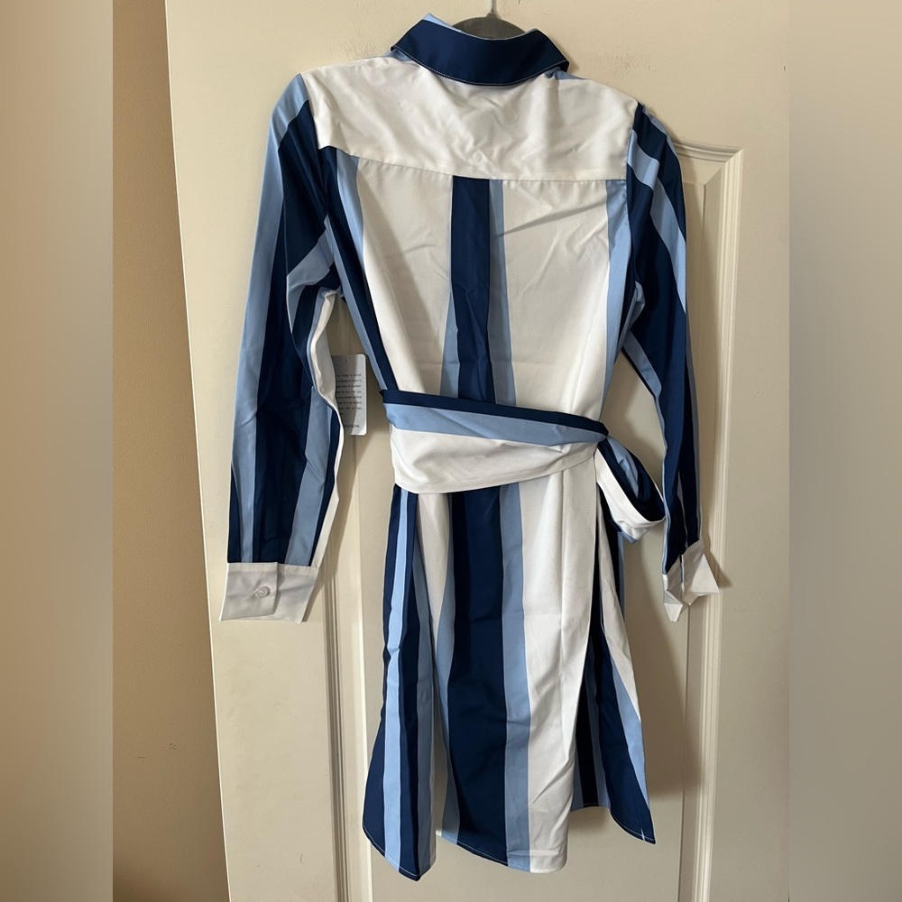 New! Stitchdrop Striped Blue and White Shirt Dress Women’s Size Small - Picture 6 of 16